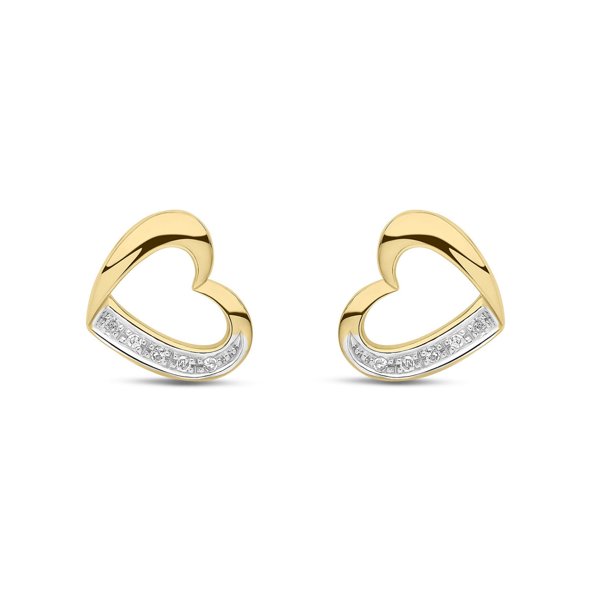 9ct Yellow Gold Natural Diamond Open Heart Stud Earrings
