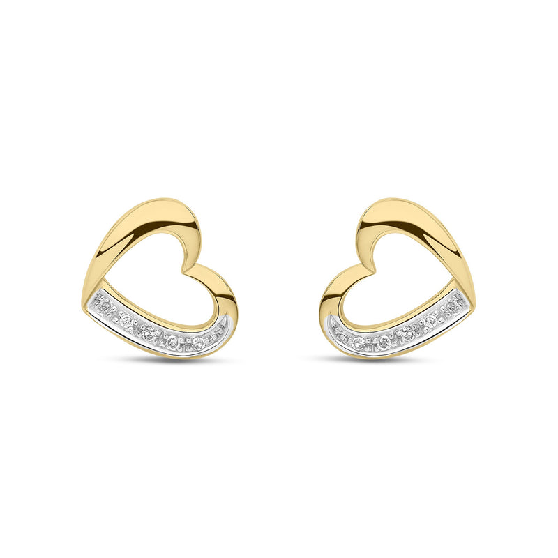 9ct Yellow Gold Natural Diamond Open Heart Stud Earrings