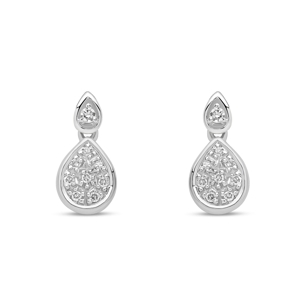 9ct White Gold Natural Diamond Pear Drop Earrings
