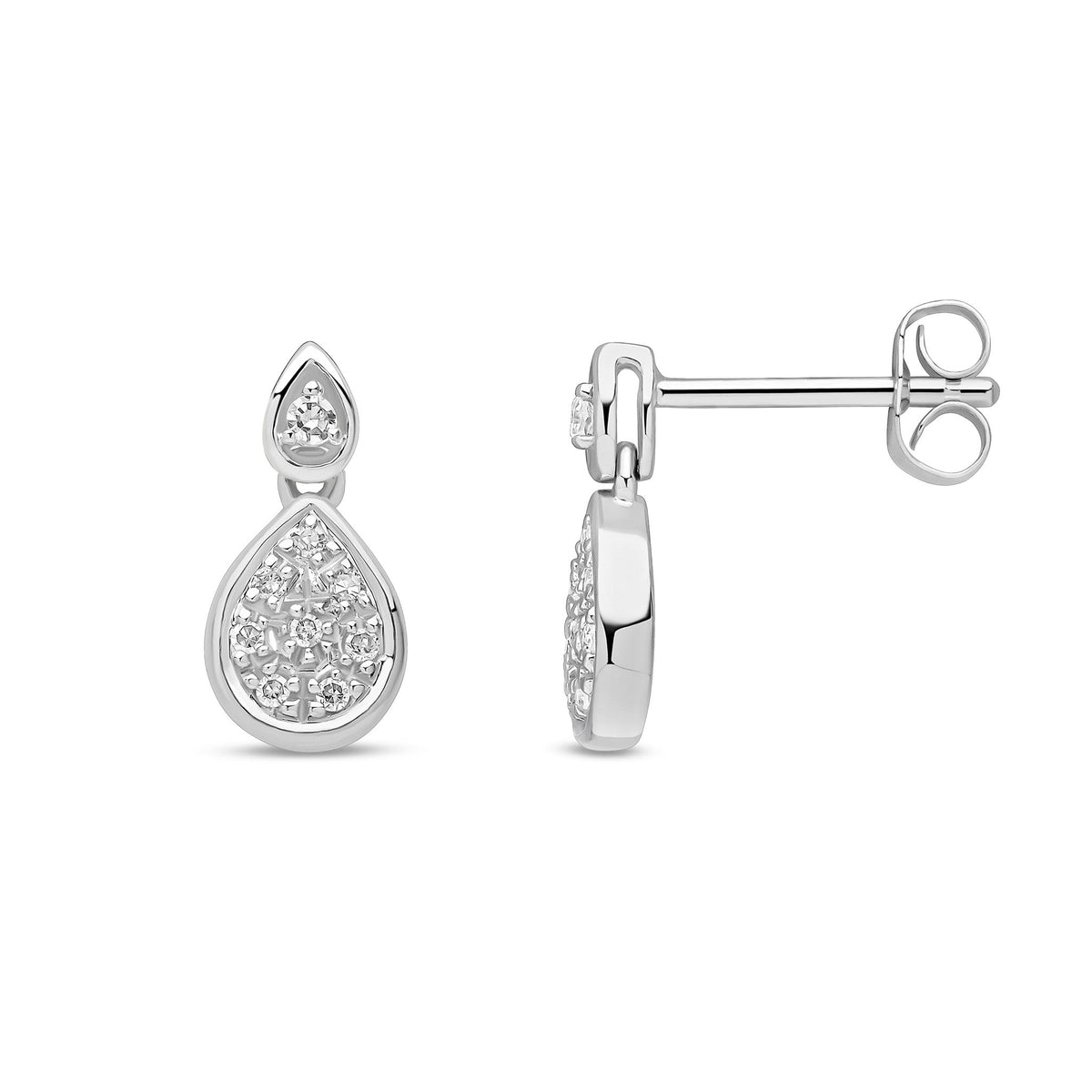 9ct White Gold Natural Diamond Pear Drop Earrings