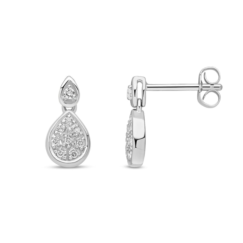 9ct White Gold Natural Diamond Pear Drop Earrings