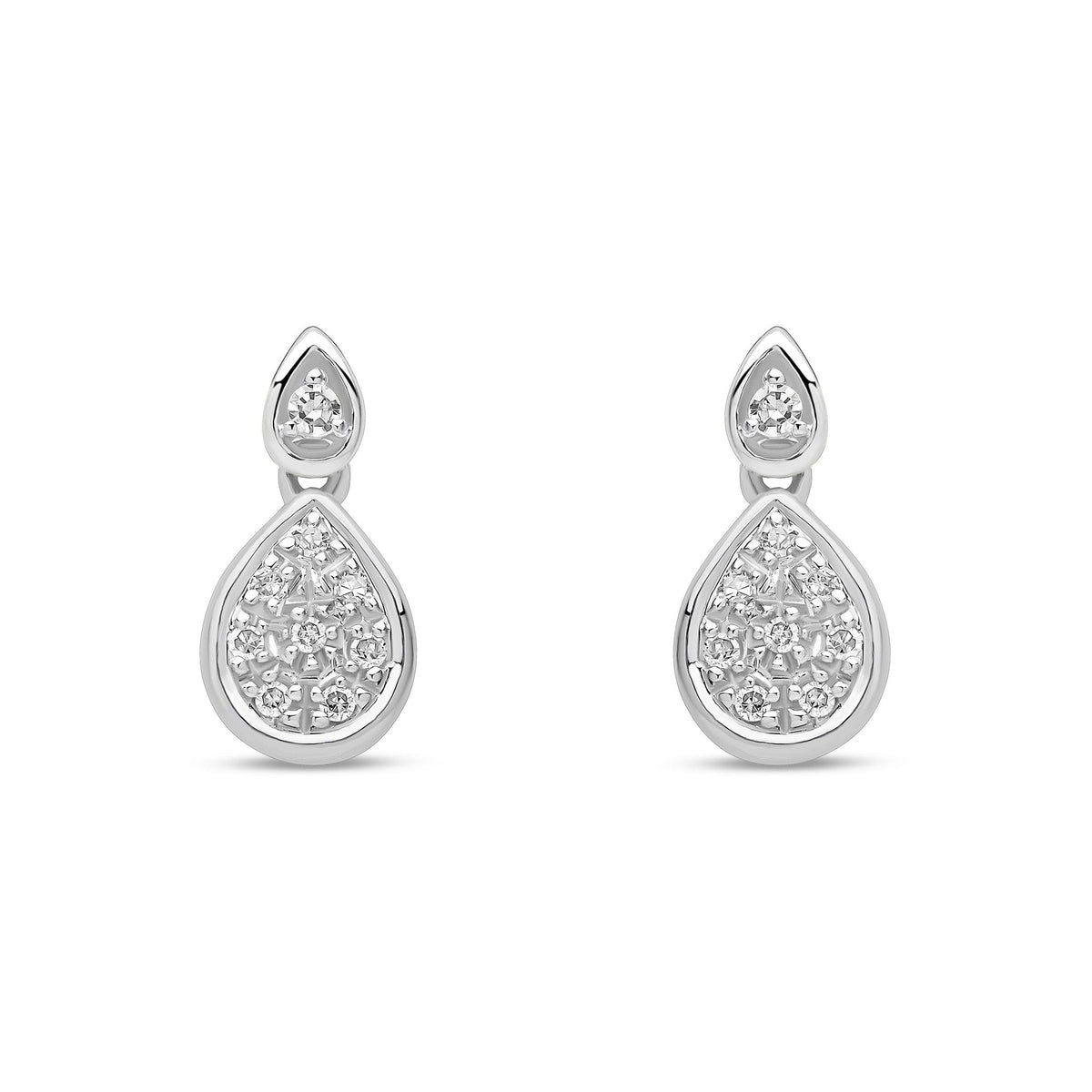 9ct White Gold Natural Diamond Pear Drop Earrings