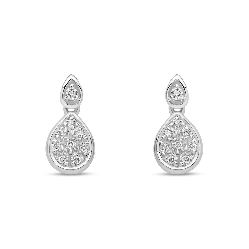 9ct White Gold Natural Diamond Pear Drop Earrings