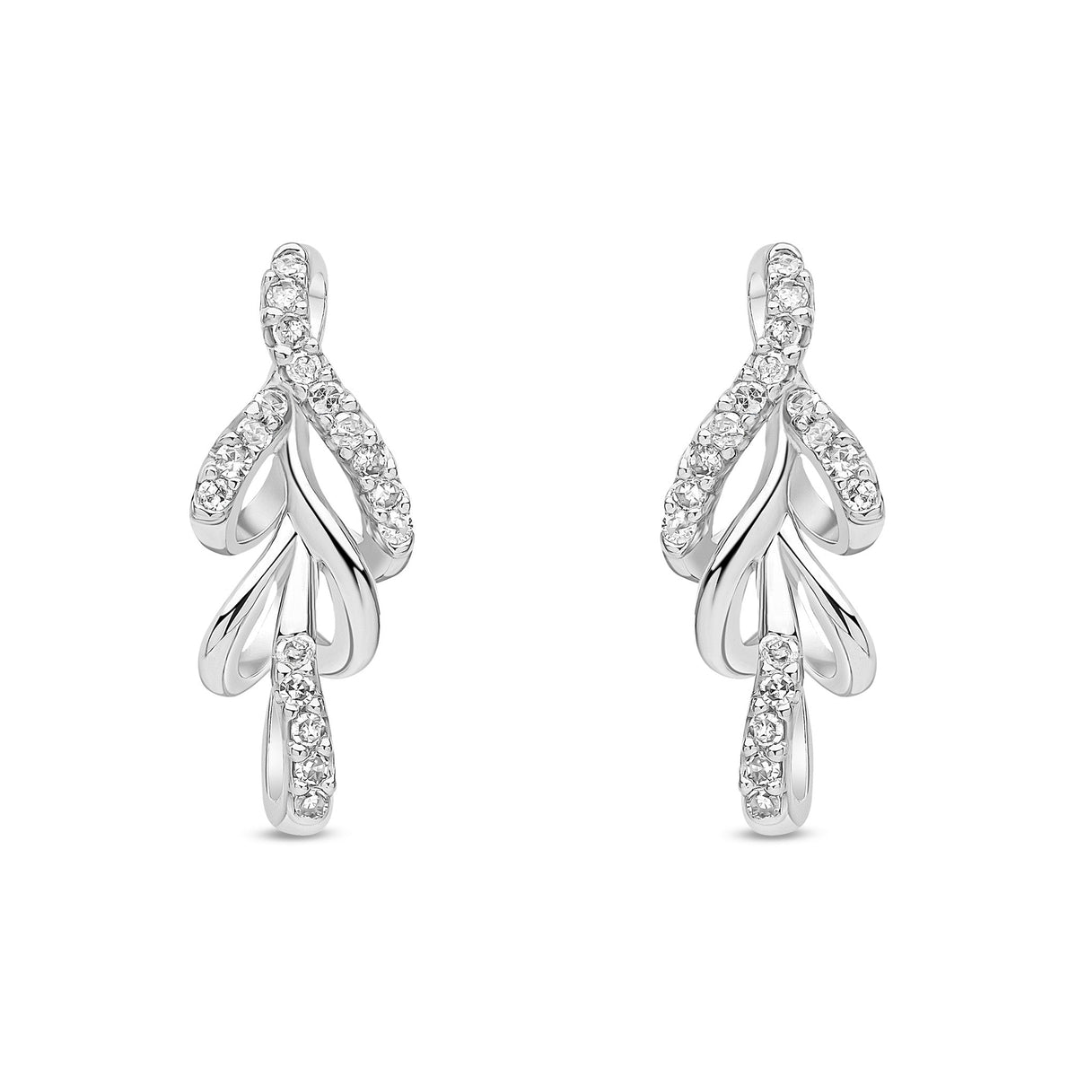9ct White Gold Natural Diamond Leaf Drop Earrings