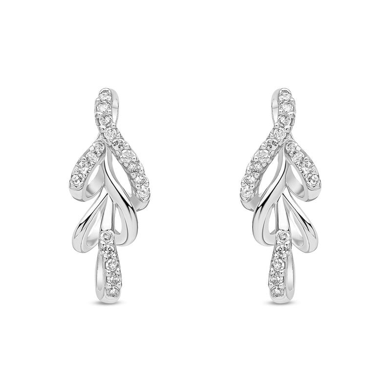9ct White Gold Natural Diamond Leaf Drop Earrings