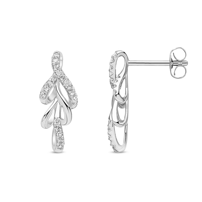 9ct White Gold Natural Diamond Leaf Drop Earrings