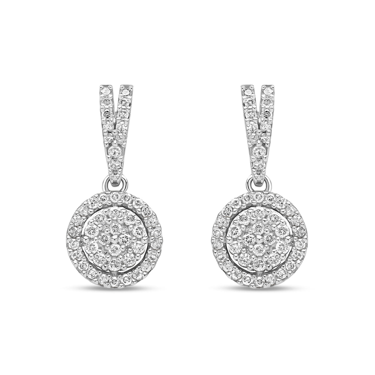 9ct White Gold Natural Diamond Cluster Halo Drop Earrings