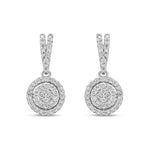 9ct White Gold Natural Diamond Cluster Halo Drop Earrings