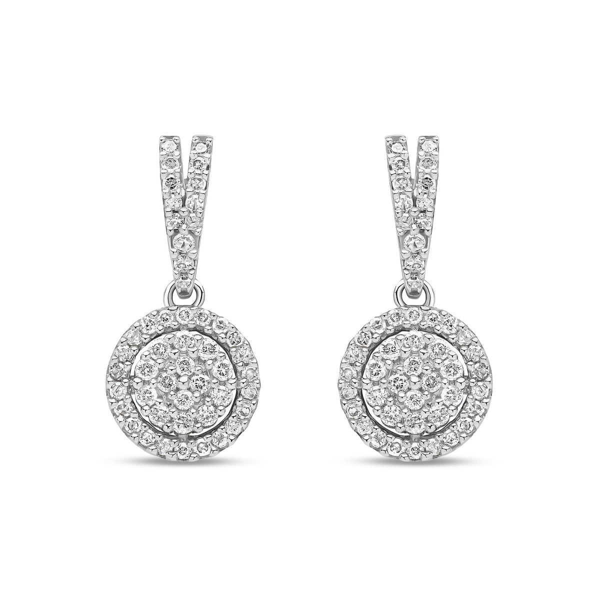 9ct White Gold Natural Diamond Cluster Halo Drop Earrings