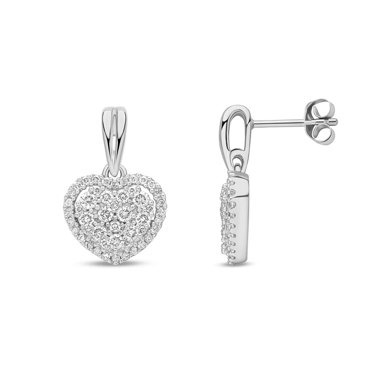 9ct White Gold Natural Diamond Heart Halo Drop Earrings