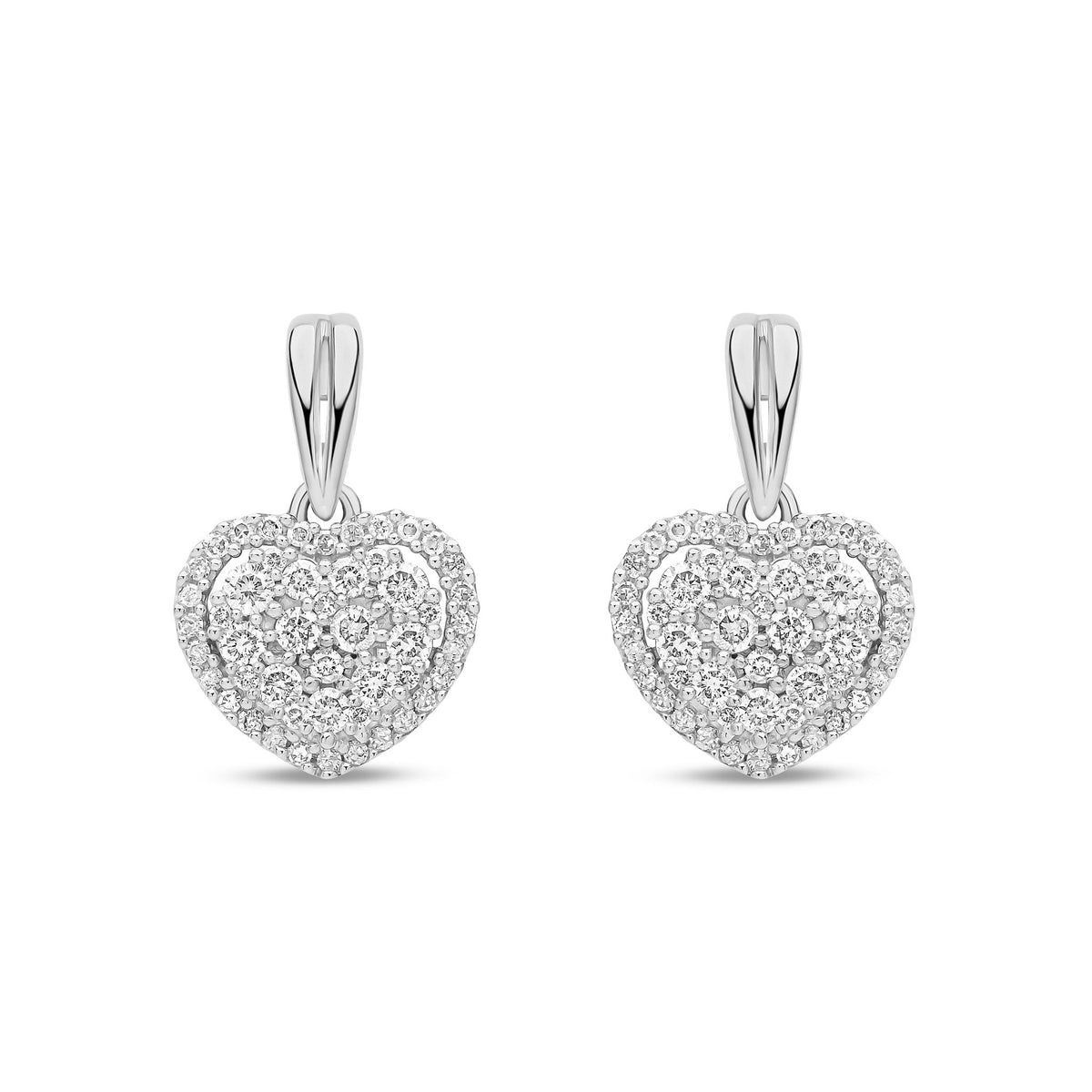 9ct White Gold Natural Diamond Heart Halo Drop Earrings