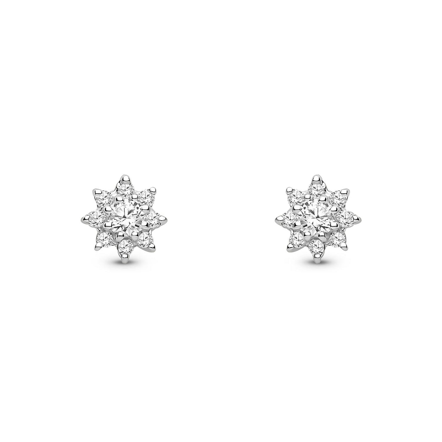 9ct Yellow Gold Natural Diamond Starburst Cluster Stud Earrings