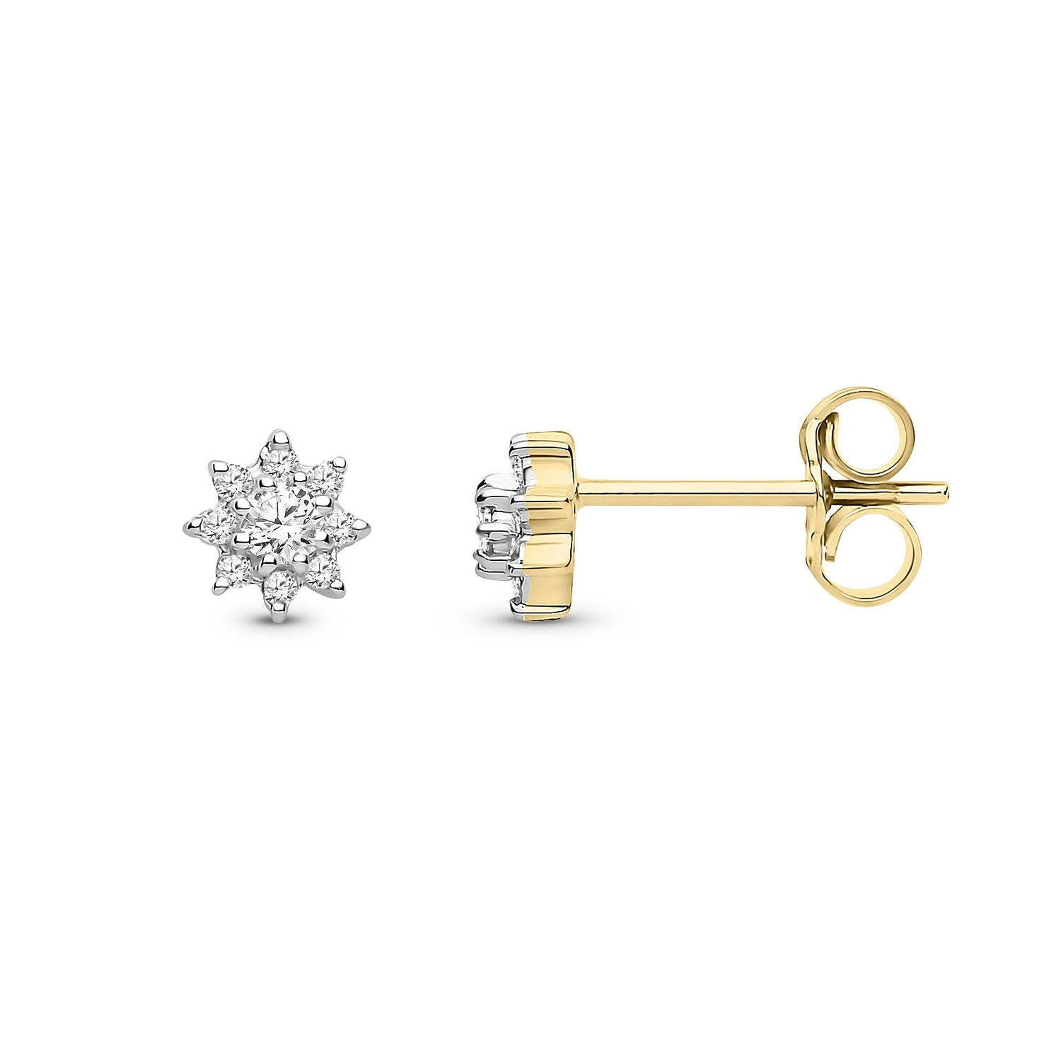 9ct Yellow Gold Natural Diamond Starburst Cluster Stud Earrings