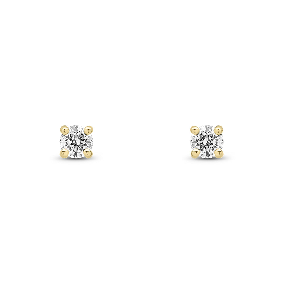 9ct Yellow Gold Round Natural Diamond Four-Claw Stud Earrings — 0.20ct