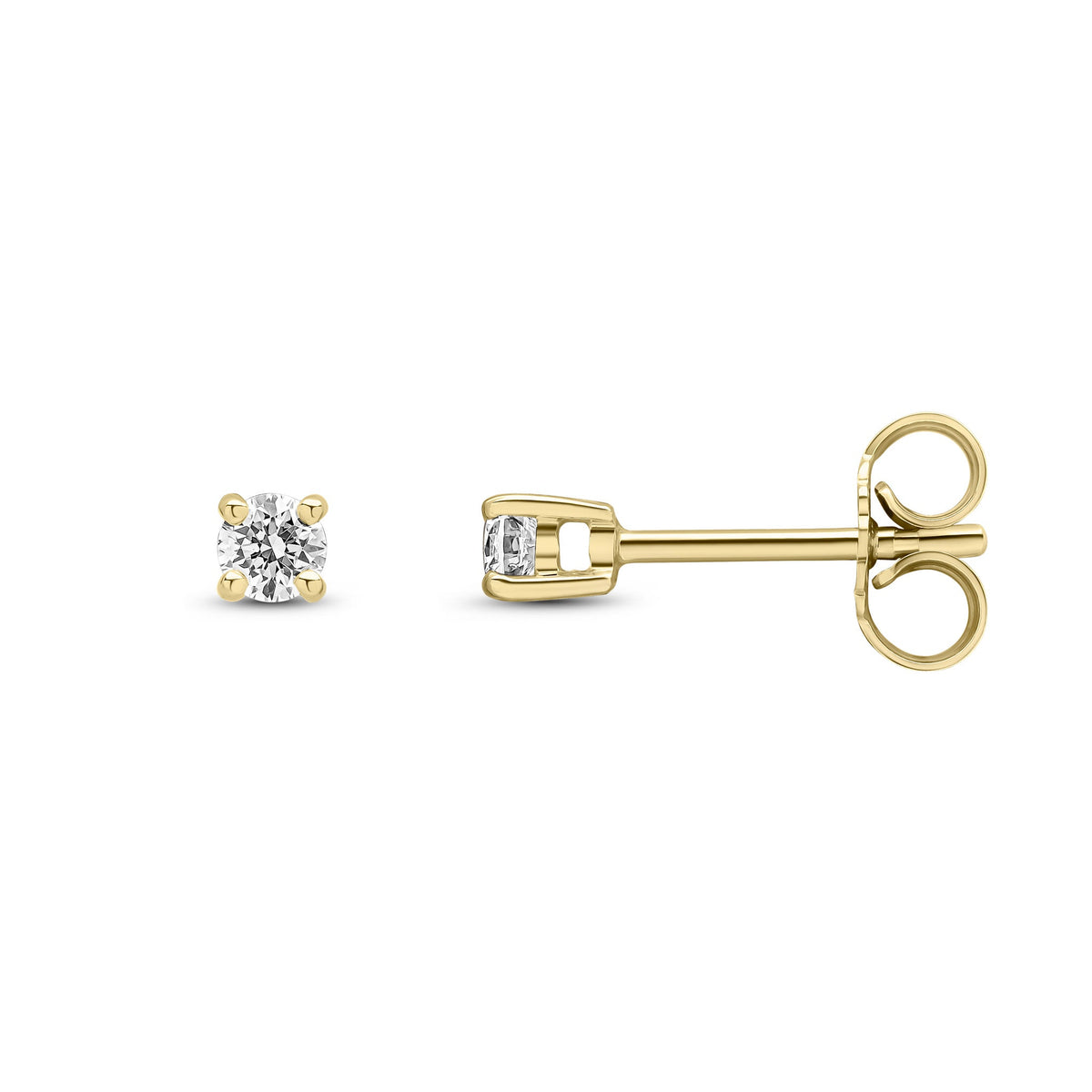 9ct Yellow Gold Round Natural Diamond Four-Claw Stud Earrings — 0.20ct