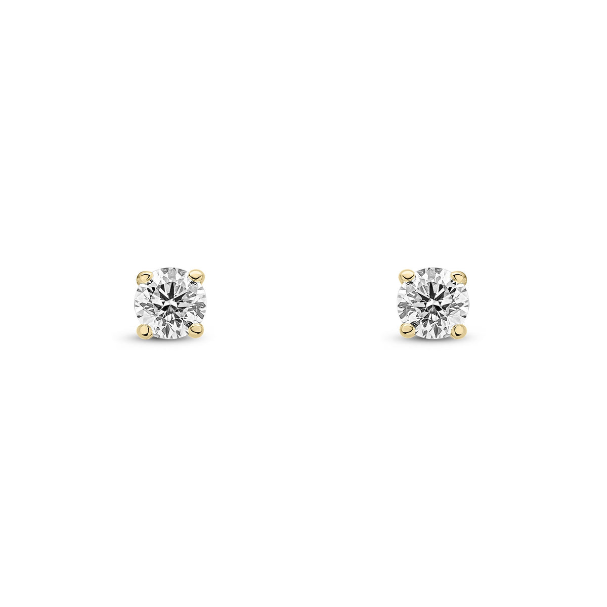 9ct Yellow Gold Round Natural Diamond Four-Claw Stud Earrings — 0.25ct