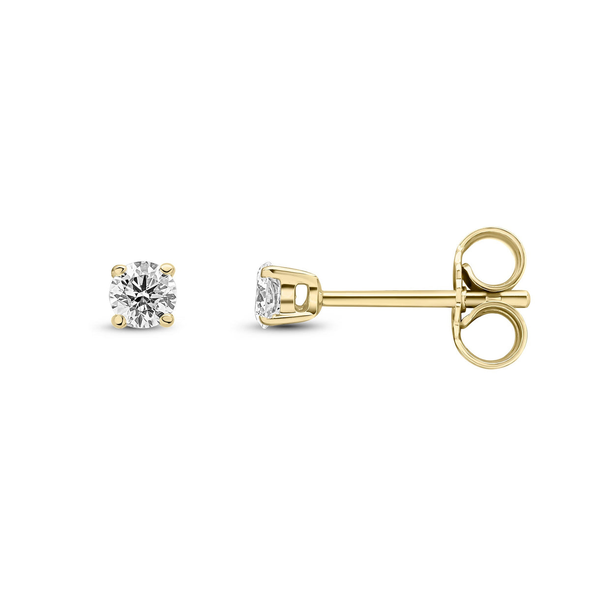 9ct Yellow Gold Round Natural Diamond Four-Claw Stud Earrings — 0.25ct