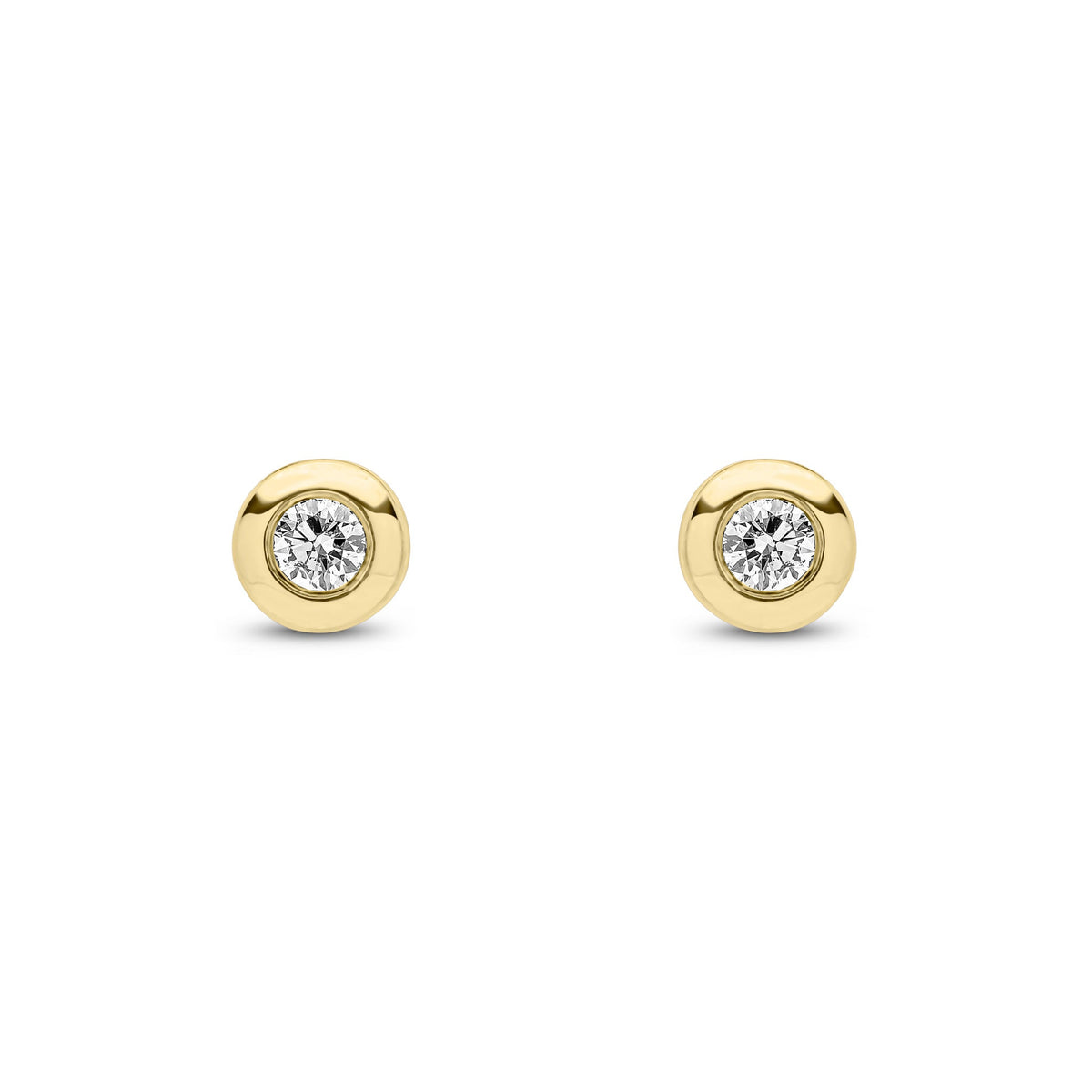 9ct Yellow Gold Round Natural Diamond Rubover Stud Earrings — 0.20ct