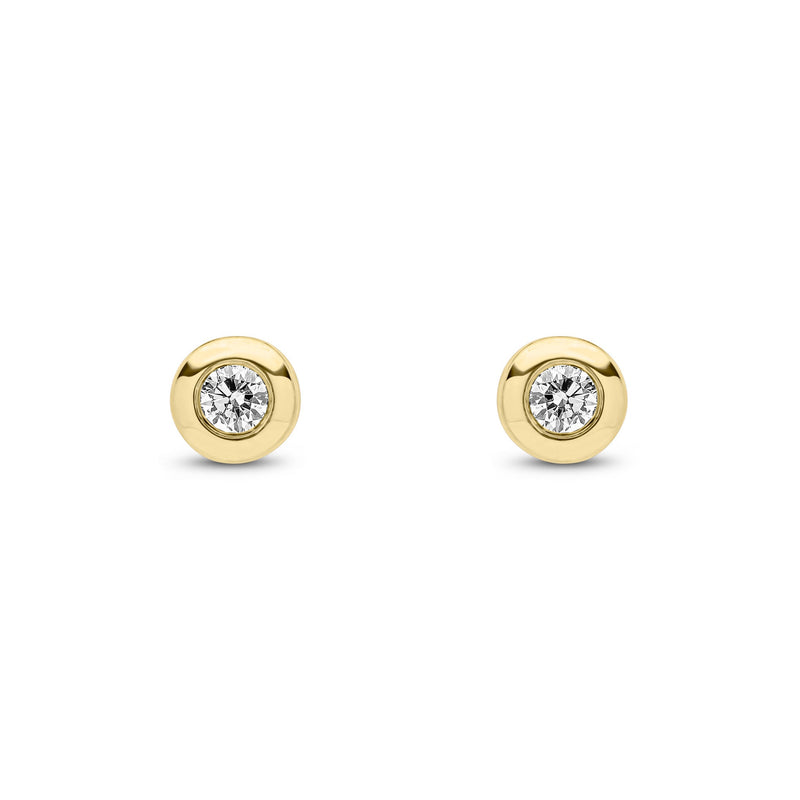 9ct Yellow Gold Round Natural Diamond Rubover Stud Earrings — 0.20ct