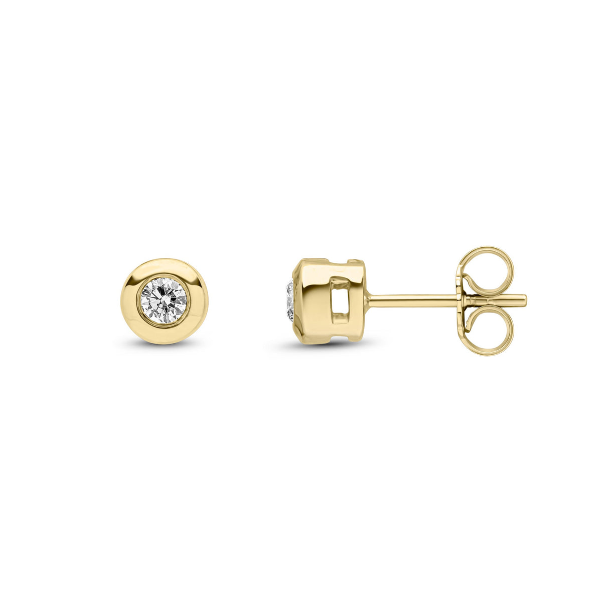 9ct Yellow Gold Round Natural Diamond Rubover Stud Earrings — 0.20ct