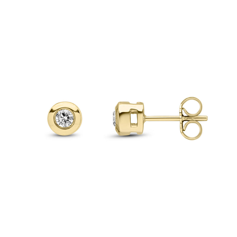 9ct Yellow Gold Round Natural Diamond Rubover Stud Earrings — 0.20ct