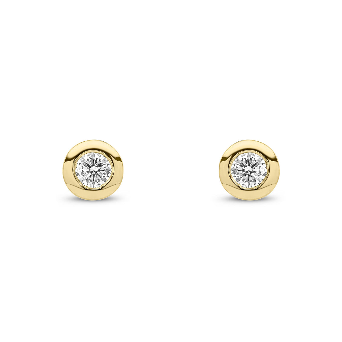 9ct Yellow Gold Round Natural Diamond Rubover Stud Earrings — 0.30ct