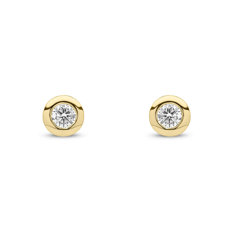 9ct Yellow Gold Round Natural Diamond Rubover Stud Earrings — 0.30ct