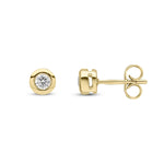 9ct Yellow Gold Round Natural Diamond Rubover Stud Earrings — 0.30ct