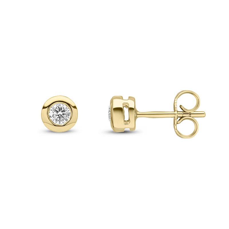 9ct Yellow Gold Round Natural Diamond Rubover Stud Earrings — 0.30ct