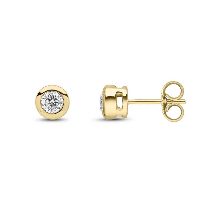 9ct Yellow Gold Round Natural Diamond Rubover Stud Earrings — 0.40ct