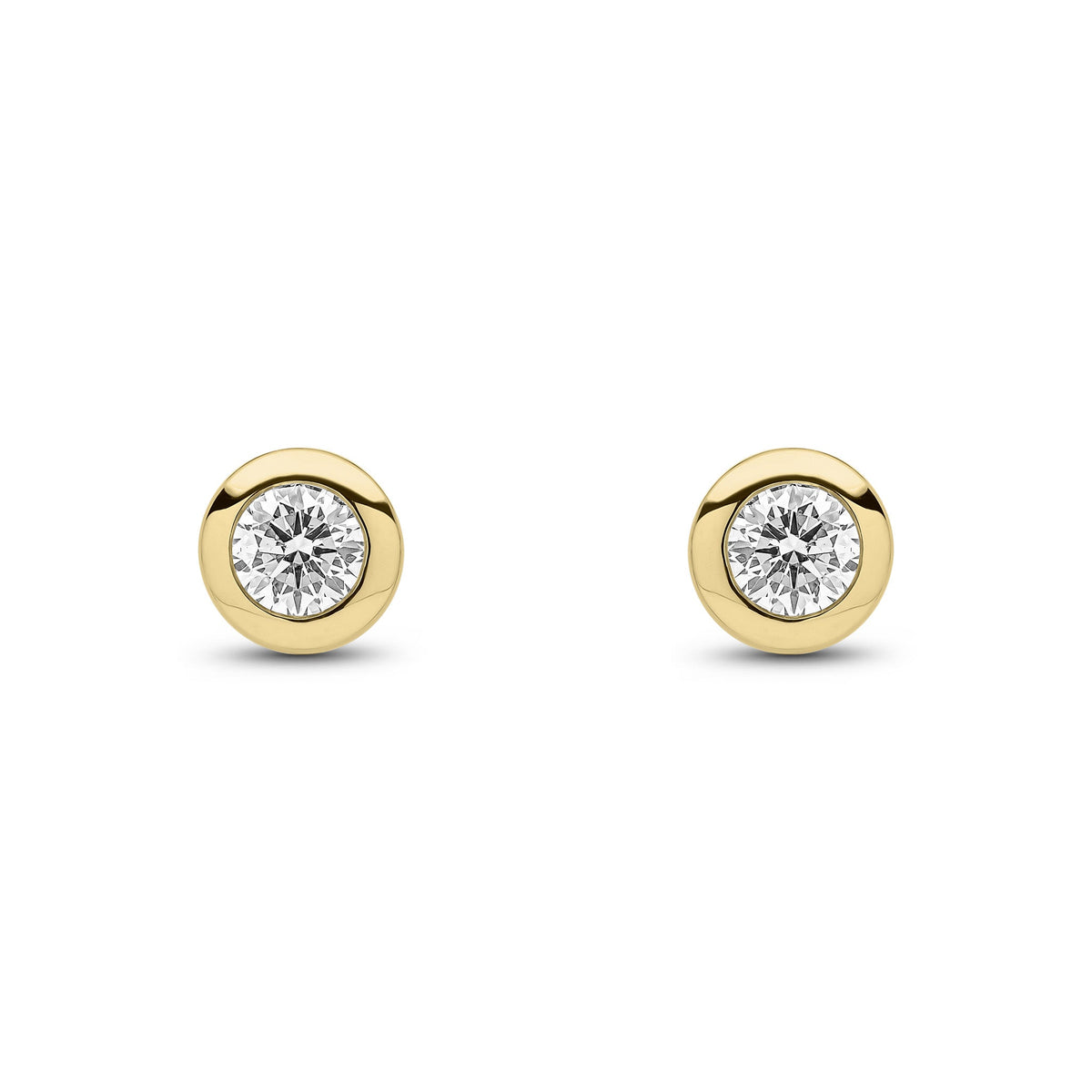 9ct Yellow Gold Round Natural Diamond Rubover Stud Earrings — 0.40ct
