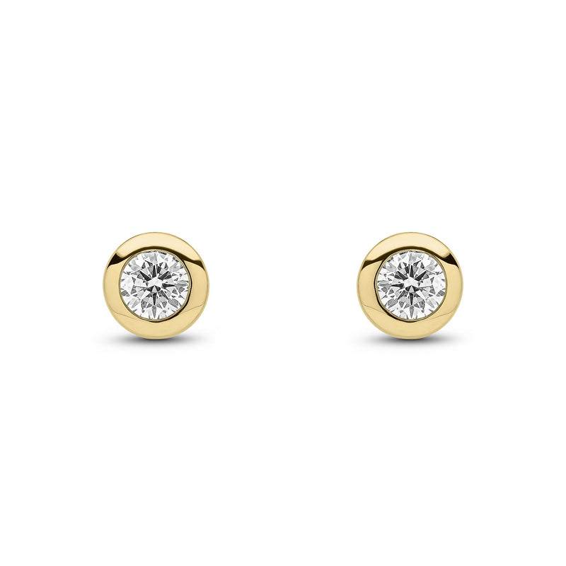 9ct Yellow Gold Round Natural Diamond Rubover Stud Earrings — 0.40ct