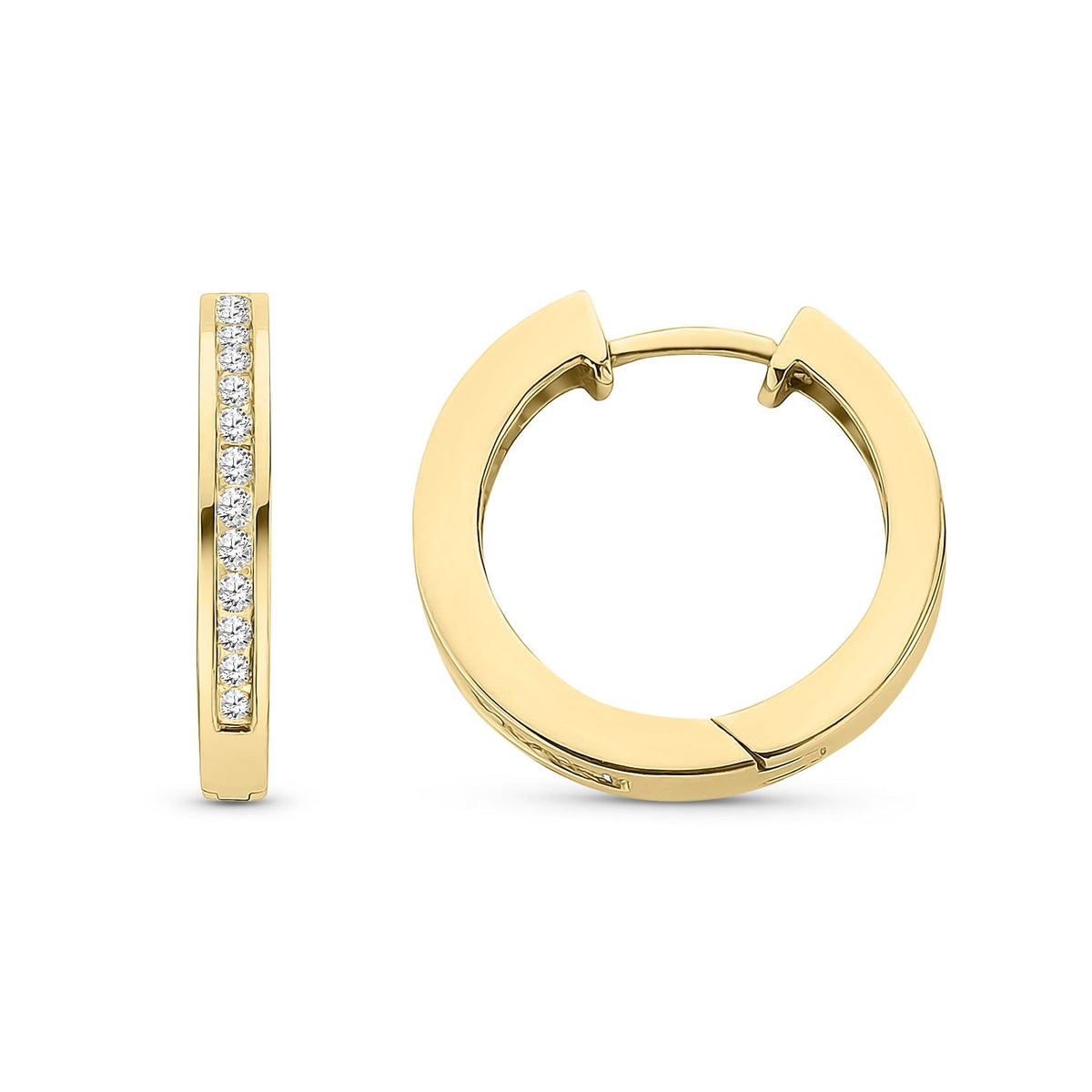 9ct Yellow Gold Natural Diamond Channel Set Hoop Earrings