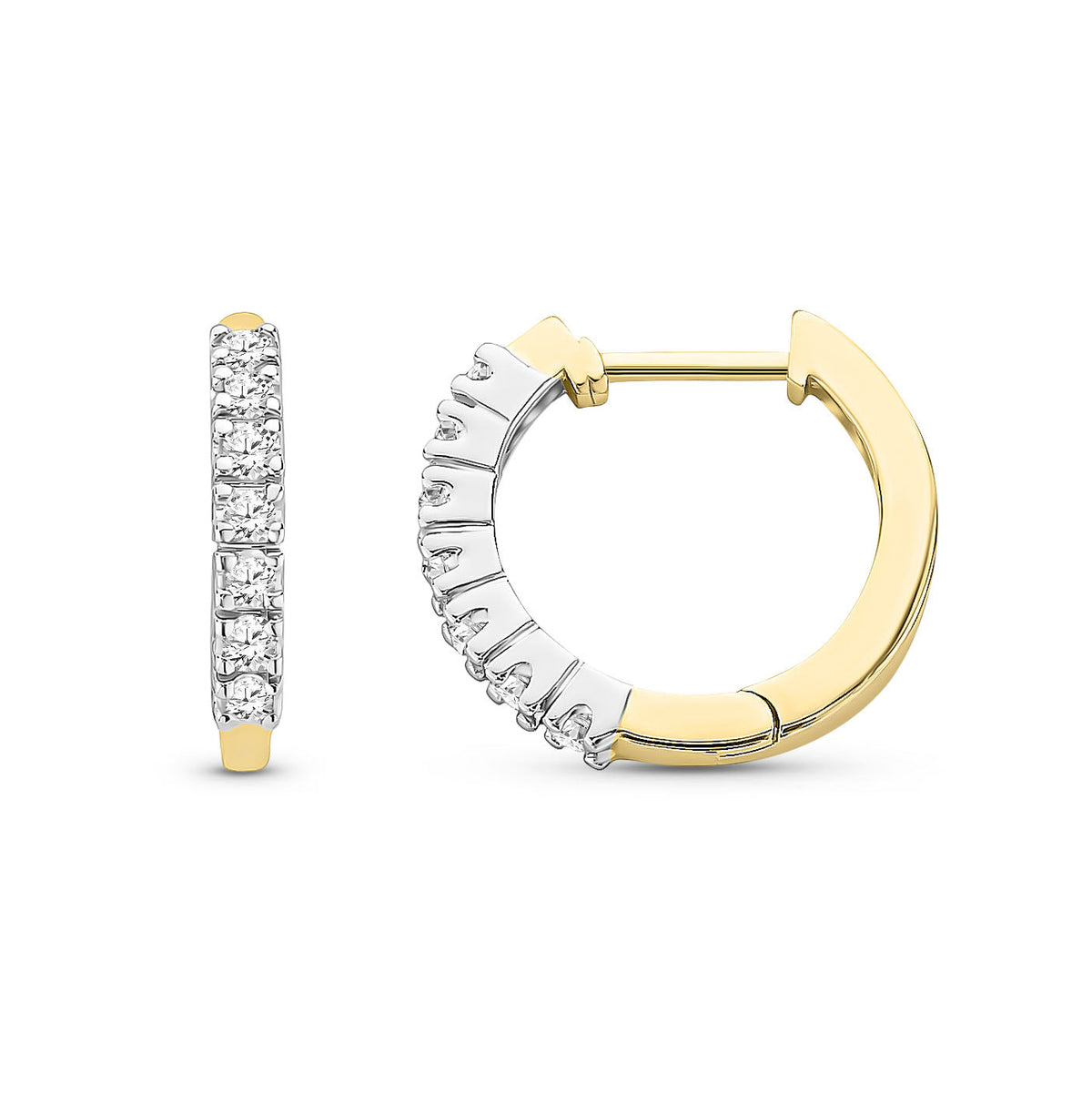 9ct Yellow Gold Natural Diamond Pavé Huggie Hoop Earrings — 15mm