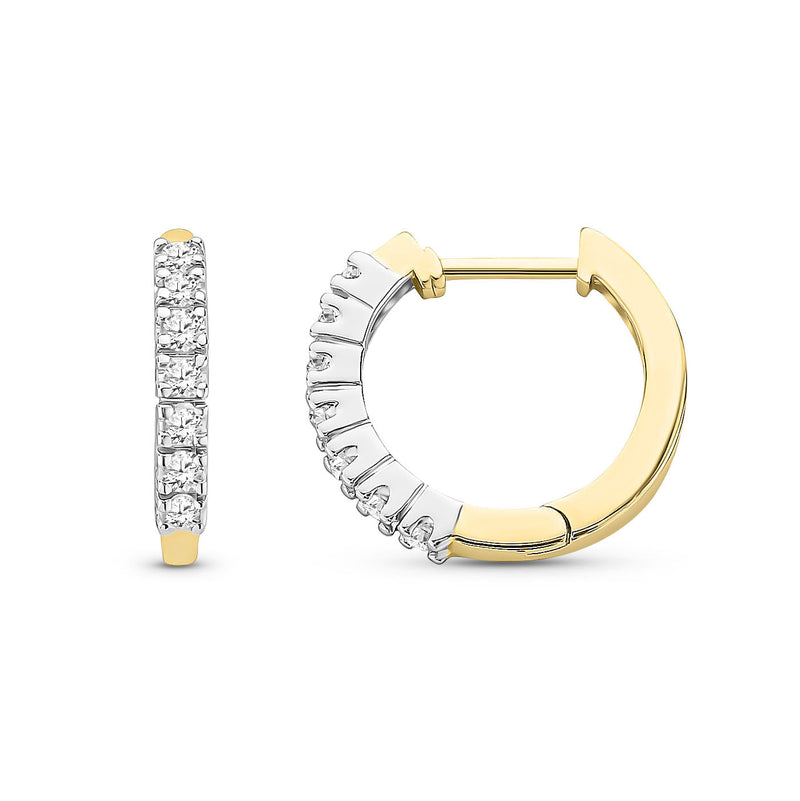9ct Yellow Gold Natural Diamond Pavé Huggie Hoop Earrings — 15mm