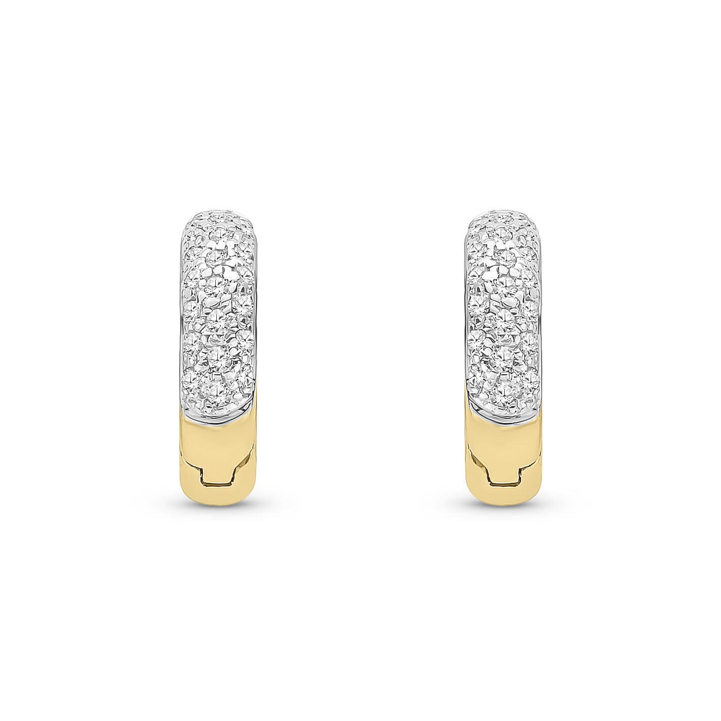 9ct Yellow Gold Natural Diamond Chunky Pavé Huggie Hoop Earrings