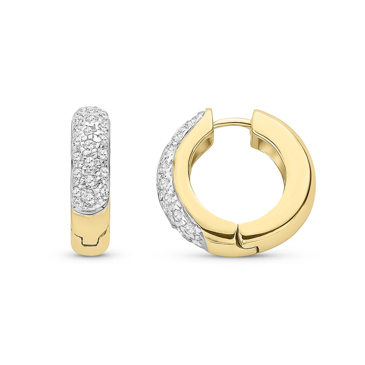 9ct Yellow Gold Natural Diamond Chunky Pavé Huggie Hoop Earrings