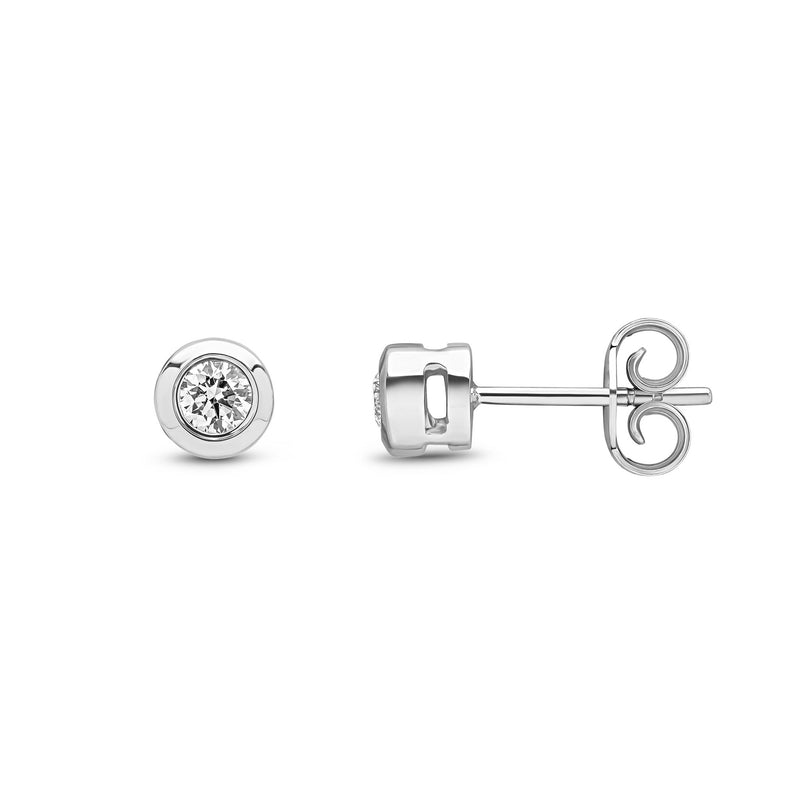 9ct White Gold Round Natural Diamond Rubover Stud Earrings — 0.20ct