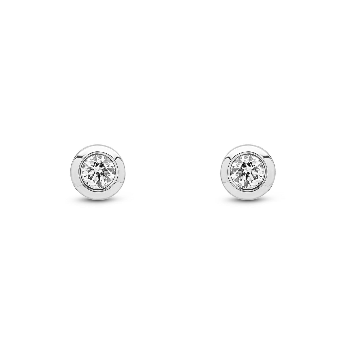 9ct White Gold Round Natural Diamond Rubover Stud Earrings — 0.20ct