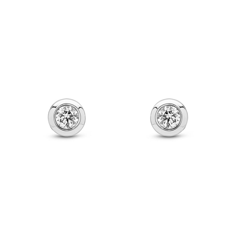 9ct White Gold Round Natural Diamond Rubover Stud Earrings — 0.20ct