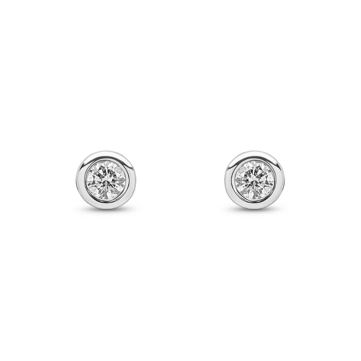 9ct White Gold Round Natural Diamond Rubover Stud Earrings — 0.30ct