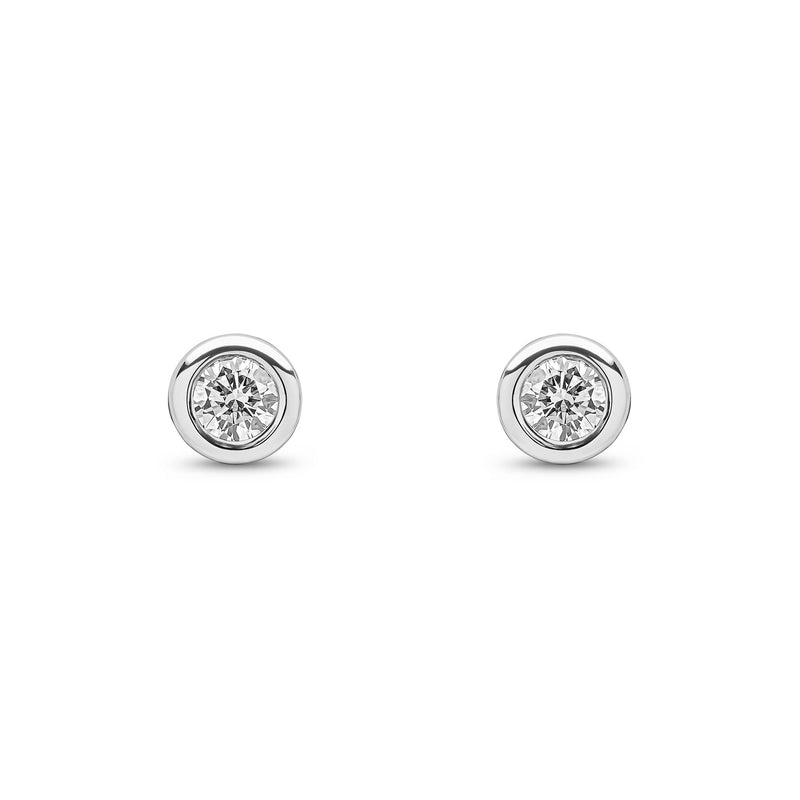 9ct White Gold Round Natural Diamond Rubover Stud Earrings — 0.30ct