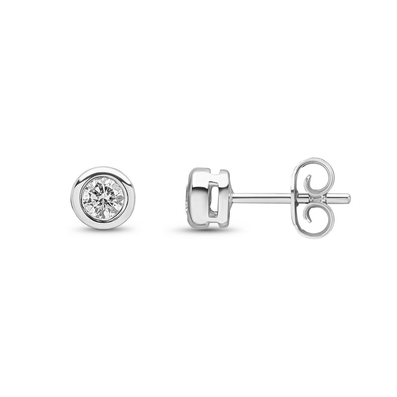 9ct White Gold Round Natural Diamond Rubover Stud Earrings — 0.30ct