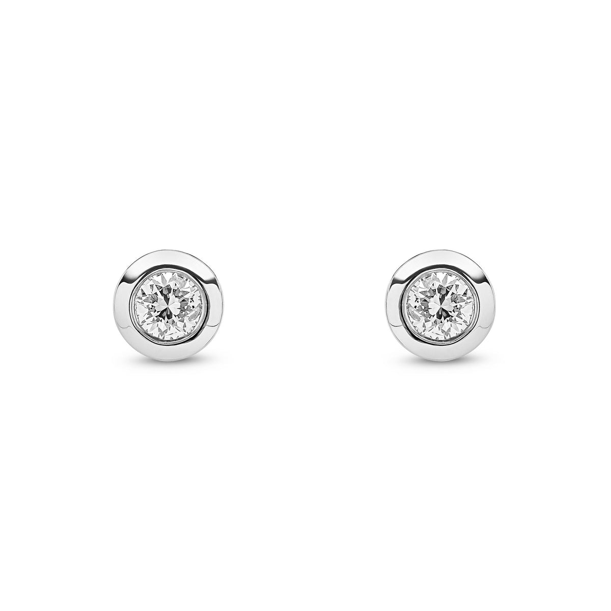 9ct White Gold Round Natural Diamond Rubover Stud Earrings — 0.40ct
