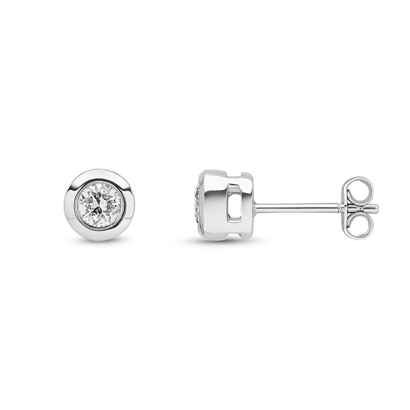 9ct White Gold Round Natural Diamond Rubover Stud Earrings — 0.40ct