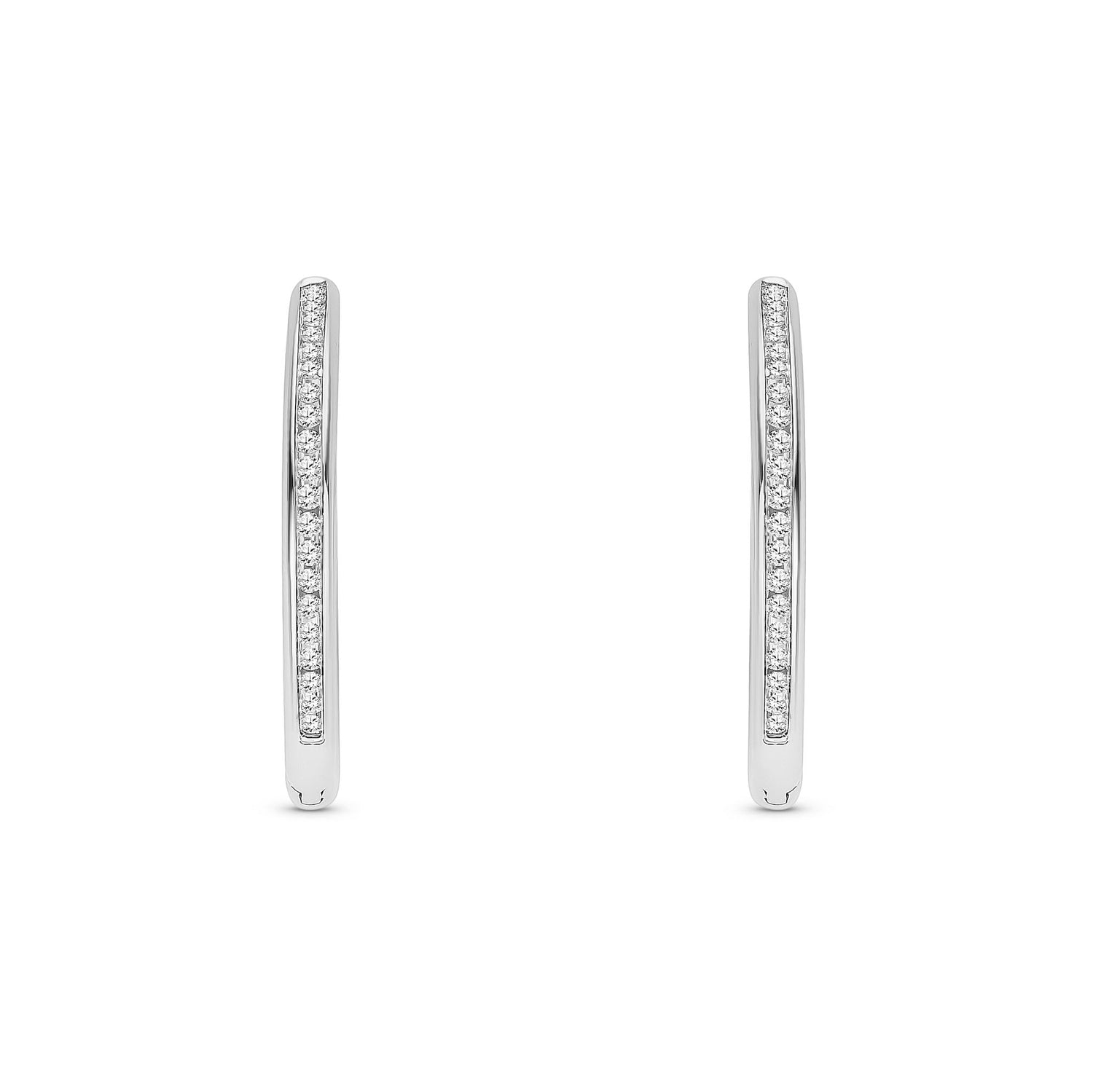 9ct White Gold Natural Diamond Slim Diamond Hoop Earrings