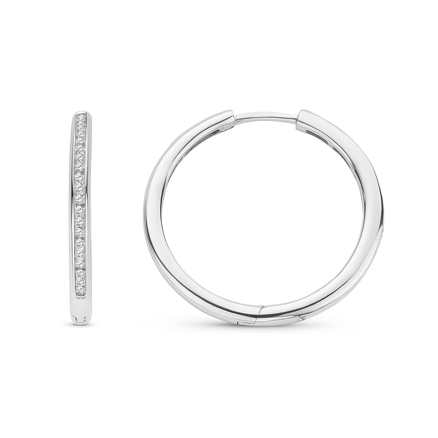 9ct White Gold Natural Diamond Slim Diamond Hoop Earrings
