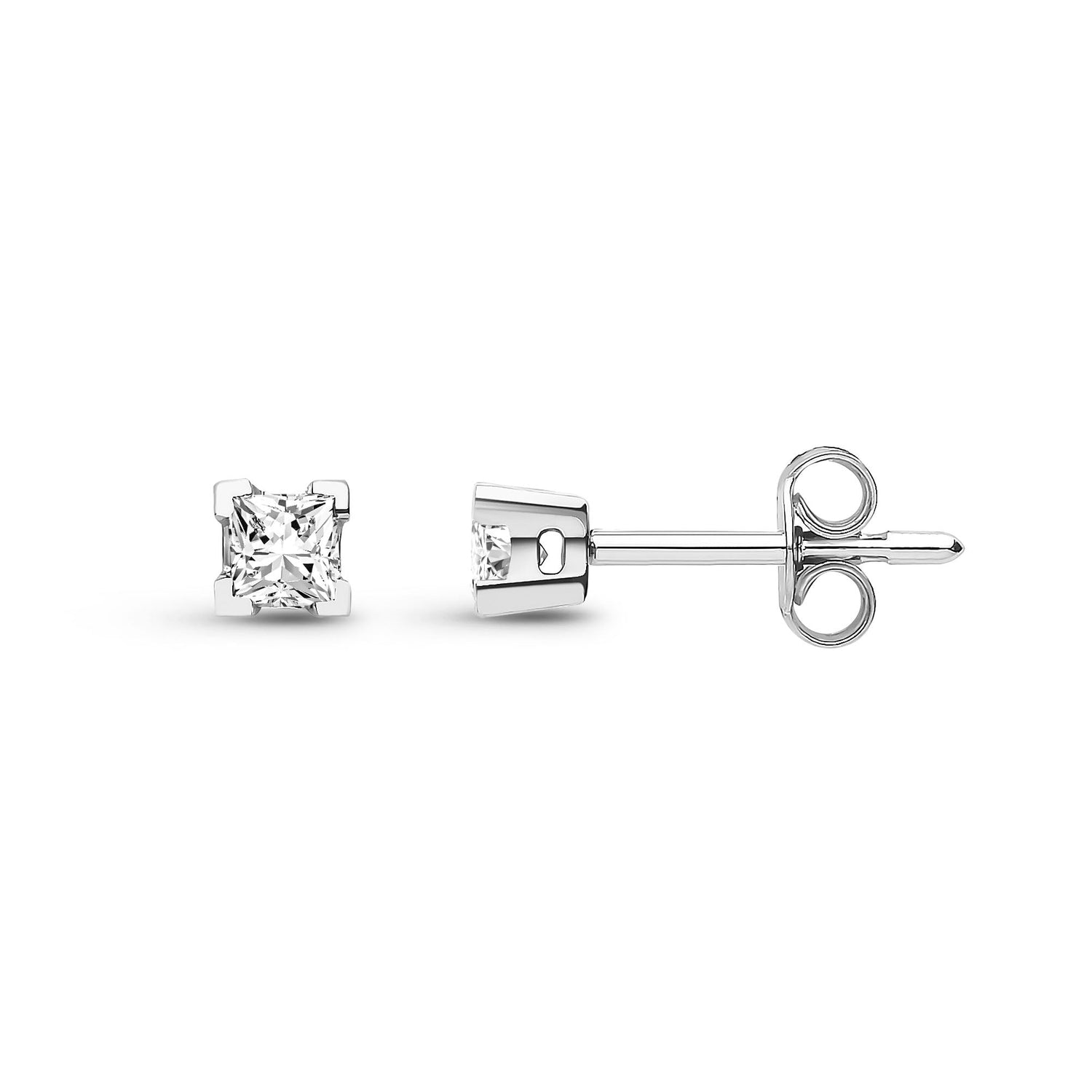18ct White Gold Princess Cut Natural Diamond Solitaire Stud Earrings — 0.30ct