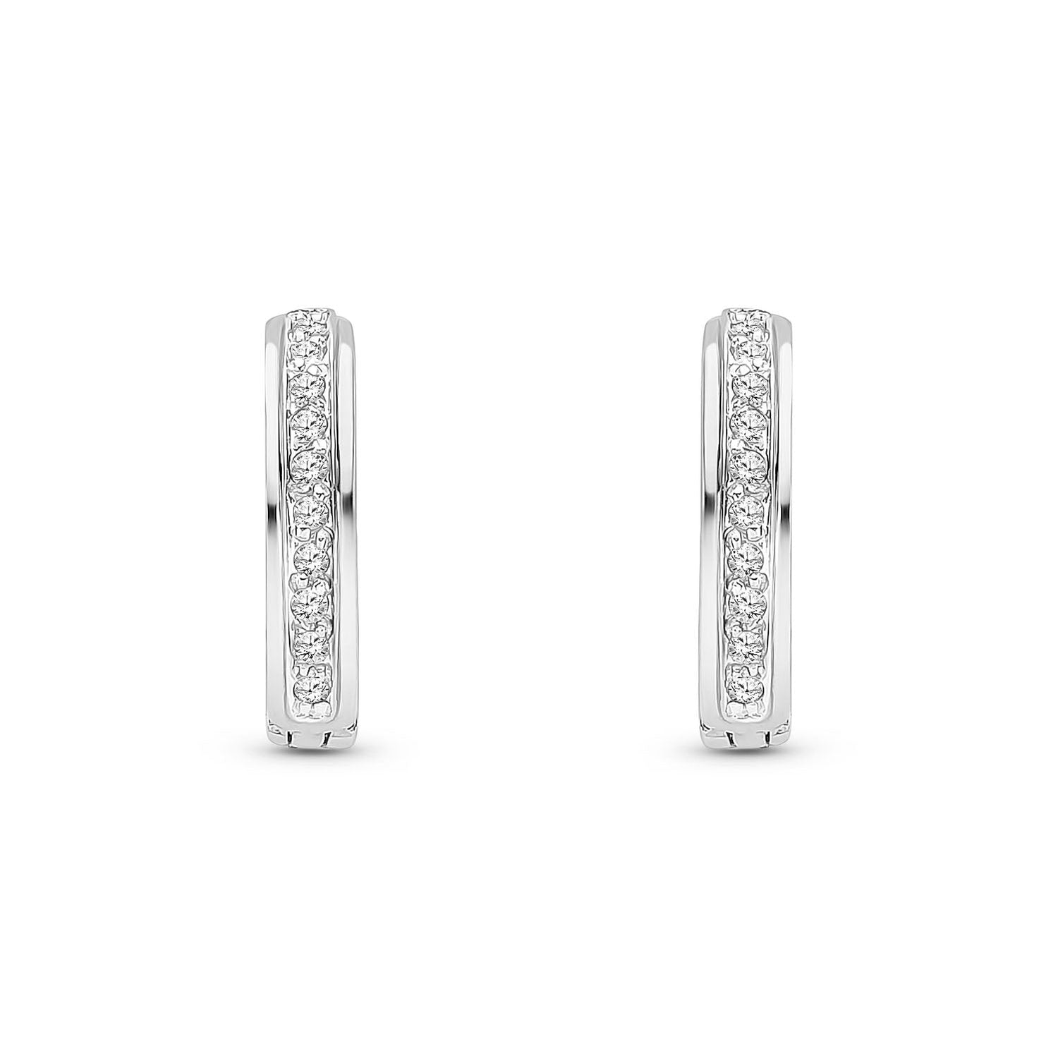 9ct White Gold Natural Diamond Slim Channel Set Huggie Hoop Earrings