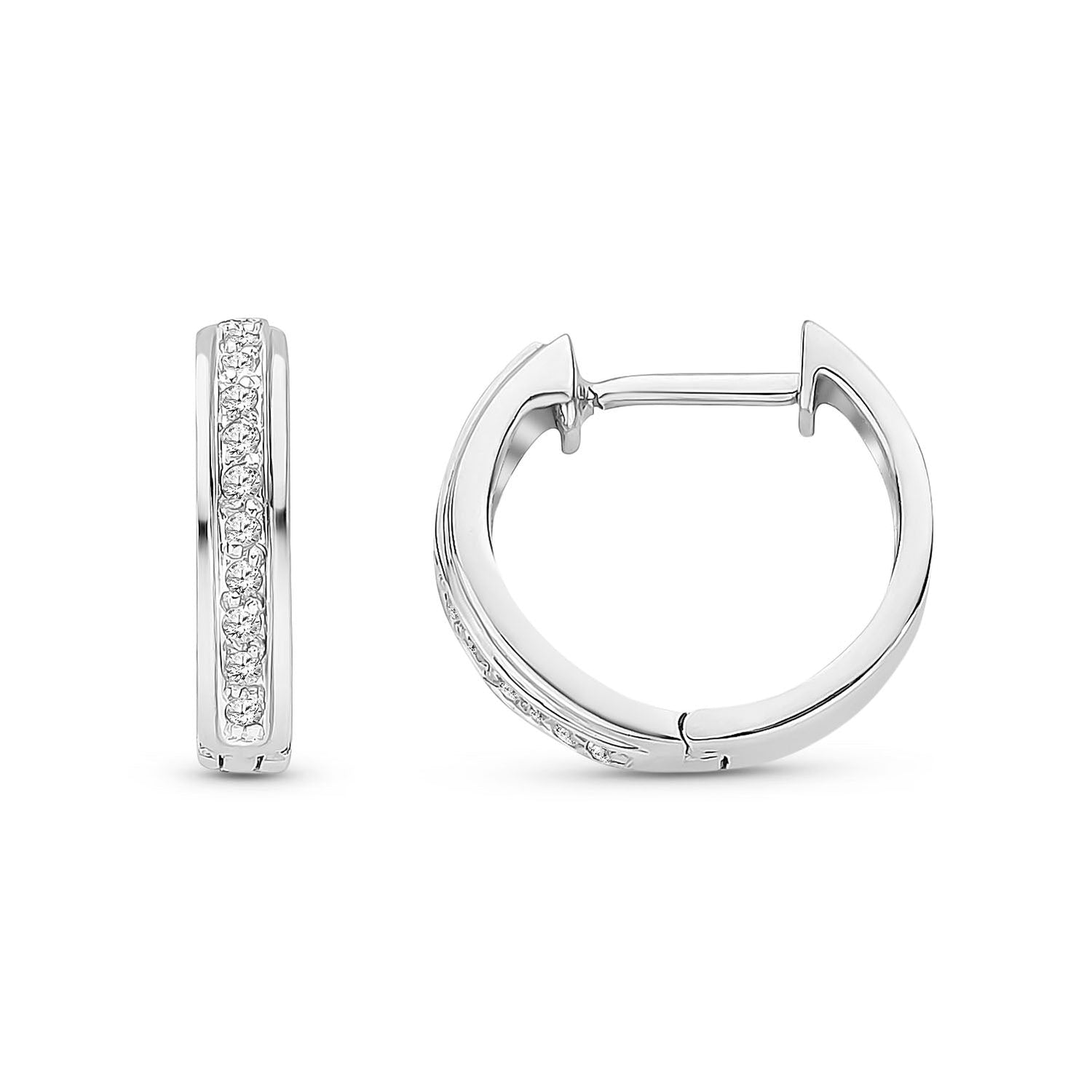 9ct White Gold Natural Diamond Slim Channel Set Huggie Hoop Earrings
